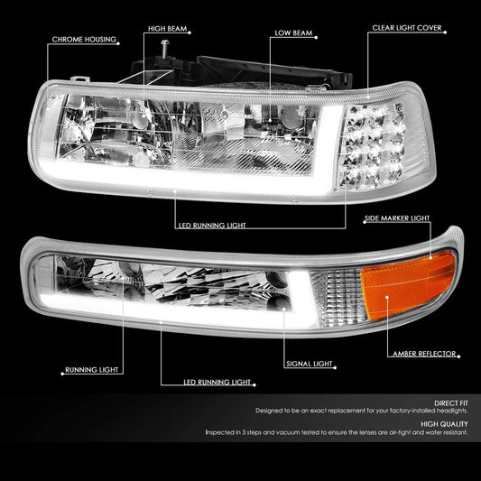 1999-2002 Chevrolet Silverado Par Focos LED Fondo Cromado (Chofer & Pasajero) - PAL Auto Parts