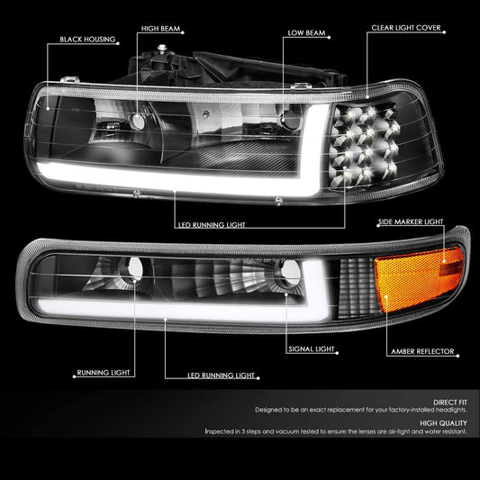 1999-2002 Chevrolet Silverado Par Focos LED Fondo Negro (Chofer & Pasajero) - PAL Auto Parts