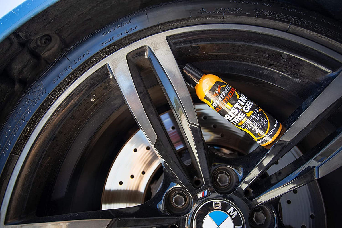 Shine Armor TIRE GEL - mantiene los neumáticos negros y limpios con polímeros a base de agua - PAL Auto Parts