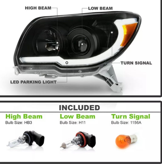 2006-2009 Toyota Four 4Runner Par Focos Fondo Negro LED STRIP (Chofer & Pasajero) - PAL Auto Parts