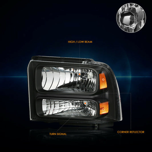 2005-2007 Ford F-250/F-350/F-550 Par Focos Fondo Negro (Chofer & Pasajero) - PAL Auto Parts