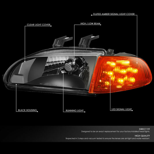 1992-1995 Honda Civic Par Focos Fondo Negro ( Chofer & Pasajero) - PAL Auto Parts