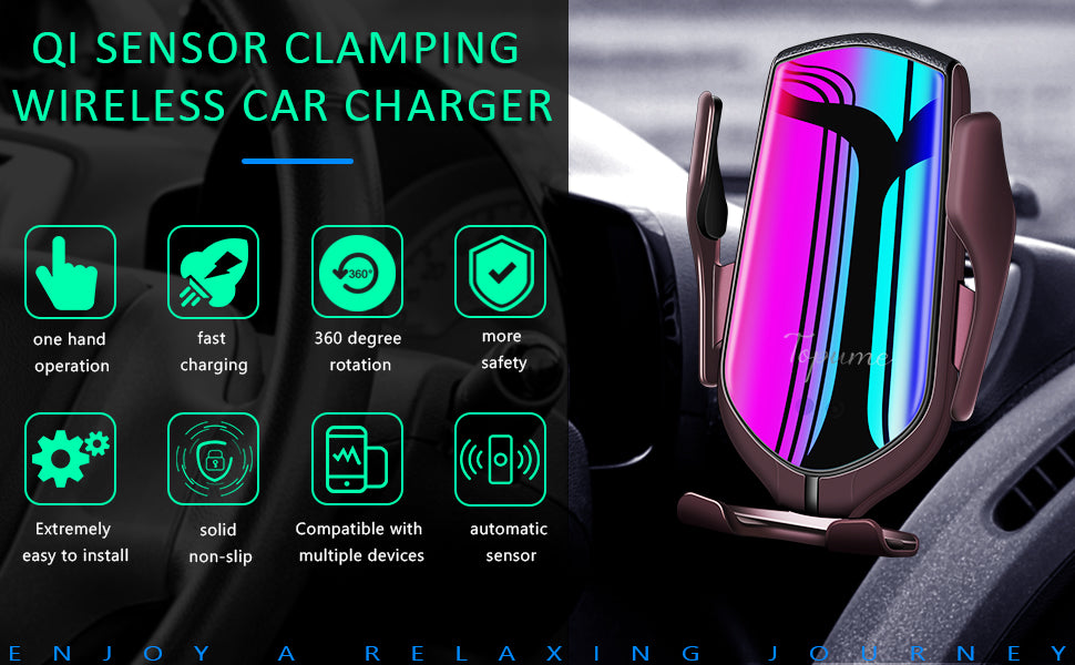 Cargador inalámbrico para coche: sensor táctil, retráctil automático, carga rápida, compatible: iPhone, Samsung, Otros. - PAL Auto Parts