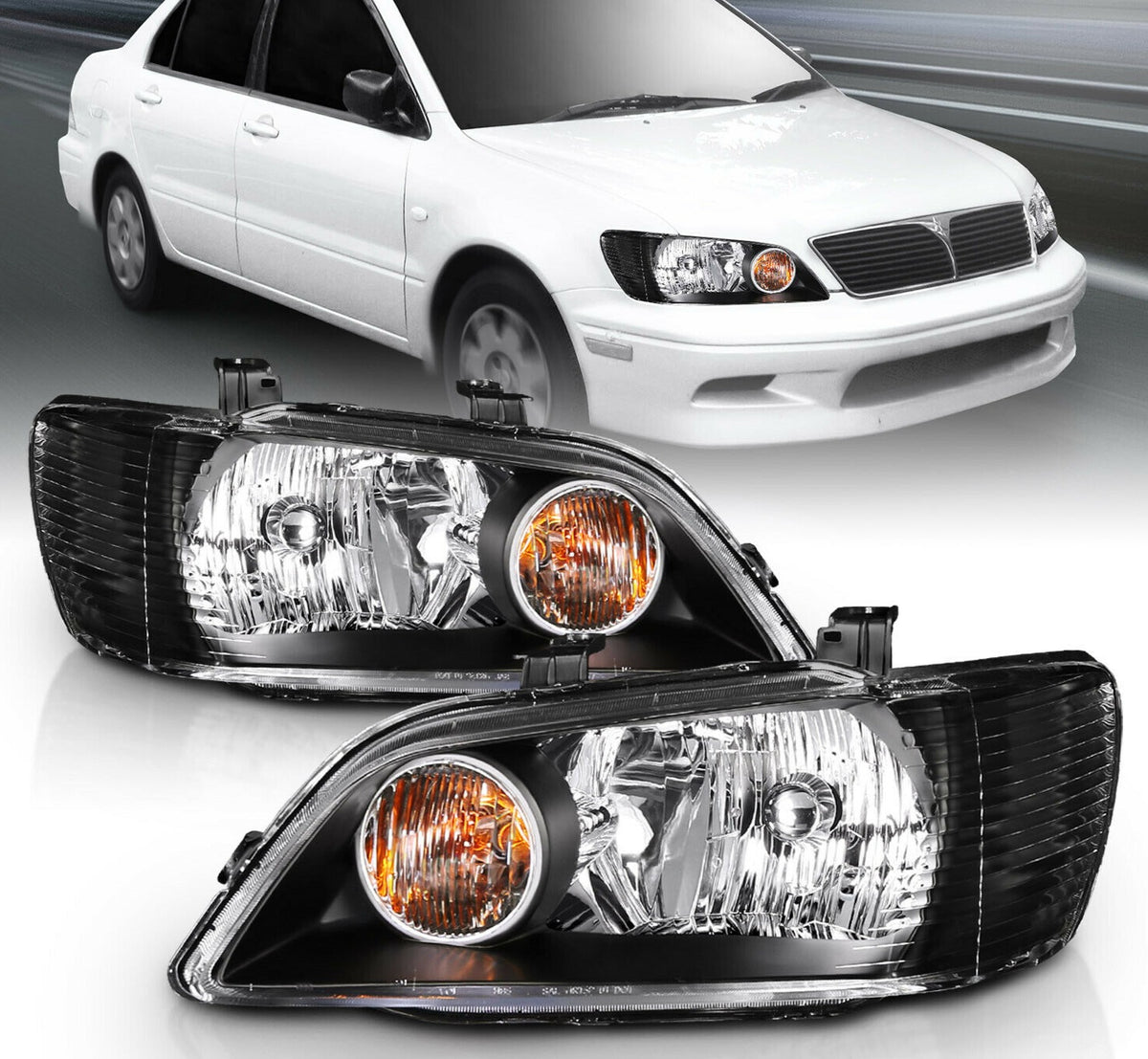 2002-2003 Mitsubishi Lancer Par Focos Fondo Negro ( Chofer & Pasajero) - PAL Auto Parts