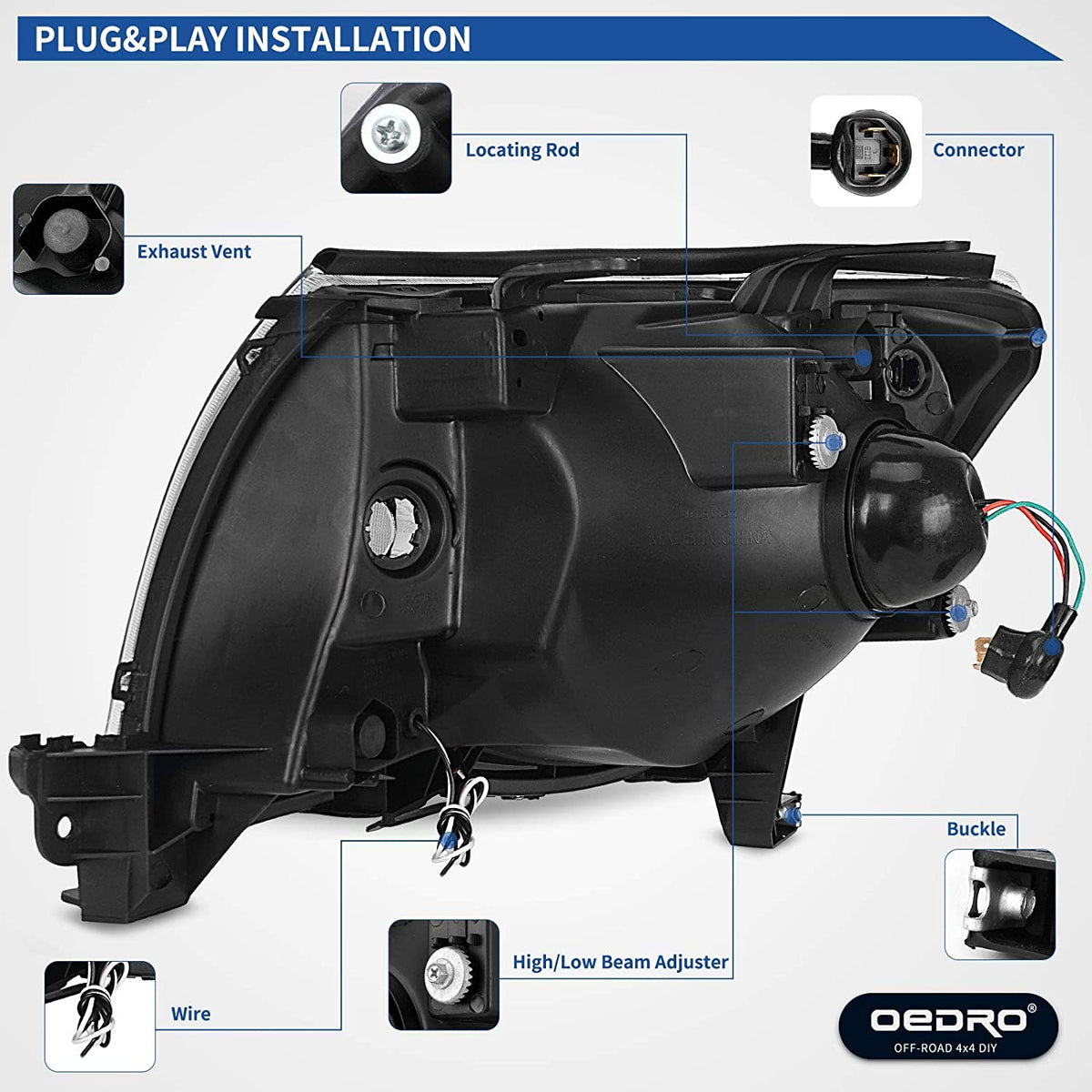 2005-2011 Toyota Tacoma Focos LED Fondo Negro Claro (Chofer & Pasajero) - PAL Auto Parts