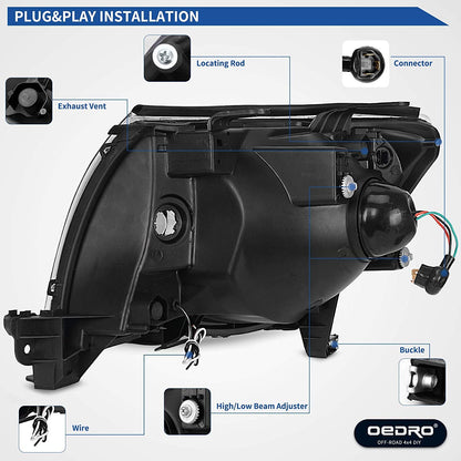 2005-2011 Toyota Tacoma Focos LED Fondo Negro Claro (Chofer & Pasajero) - PAL Auto Parts