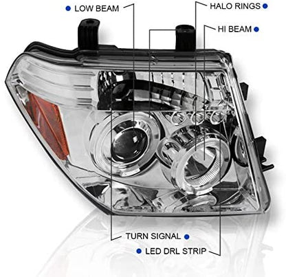 2005-2008 NISSAN PATHFINDER/ FRONTIER 2005-2007 PAR FOCOS LED HALO FONDO CROMADO (CHOFER & PASAJERO) - PAL Auto Parts