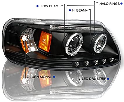 1997-2003 Ford F-150 Expedition Par Focos LED DRL Projector Fondo Negro (Chofer & Pasajero) - PAL Auto Parts