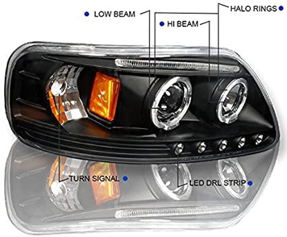 1997-2003 Ford F-150 Expedition Par Focos LED DRL Projector Fondo Negro (Chofer & Pasajero) - PAL Auto Parts