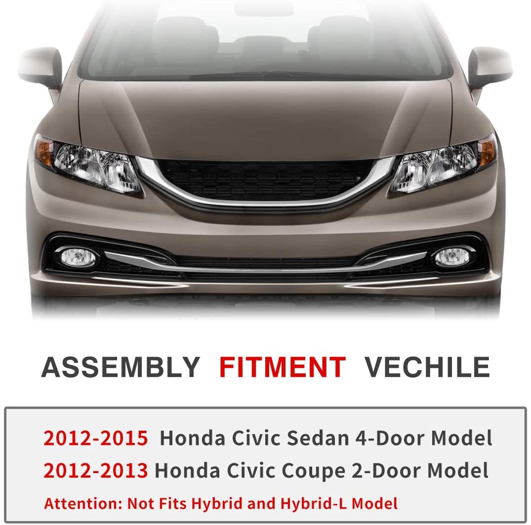 2012-2015 Honda Civic Par Focos Fondo Negro (Chofer & Pasajero) - PAL Auto Parts