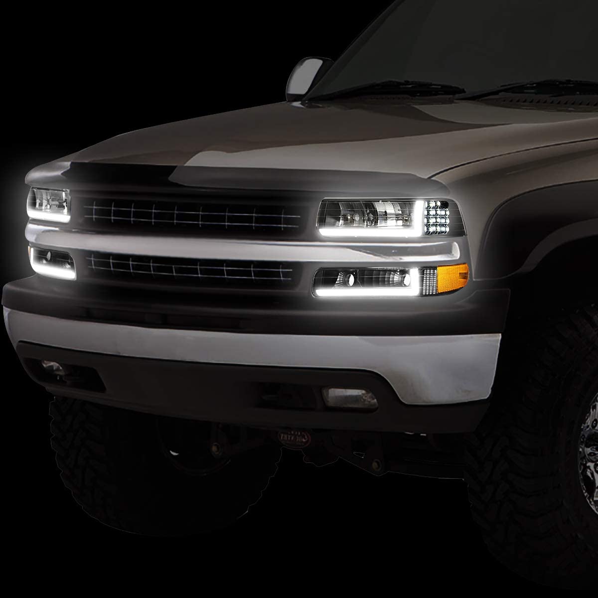 1999-2002 Chevrolet Silverado Par Focos LED Fondo Negro (Chofer & Pasajero) - PAL Auto Parts