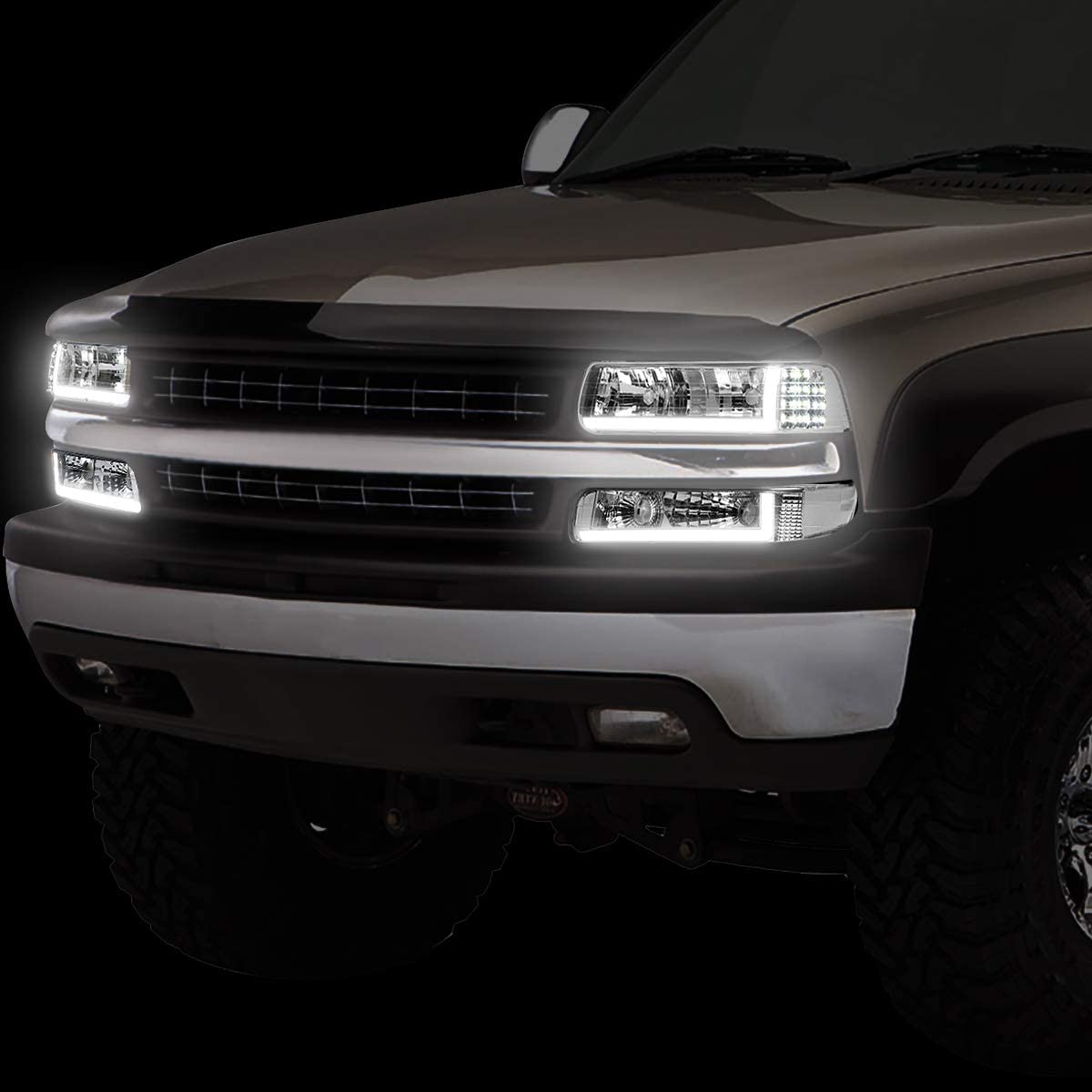 1999-2002 Chevrolet Silverado Par Focos LED Fondo Cromado (Chofer & Pasajero) - PAL Auto Parts