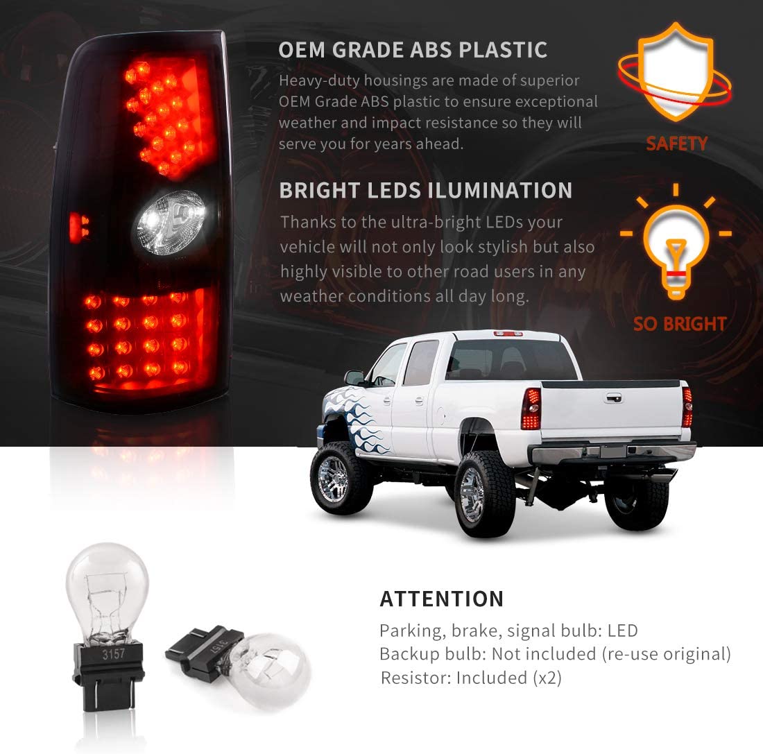 1999-2006 Chevy Silverado Par Focos Traseros LED Fondo Negro Smoke (Chofer & Pasajero) - PAL Auto Parts