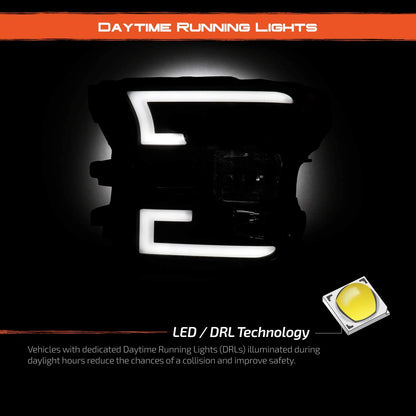 2015-2017 Ford F-150 Par Focos LED DRL TUBE Fondo Negro (Chofer & Pasajero) - PAL Auto Parts