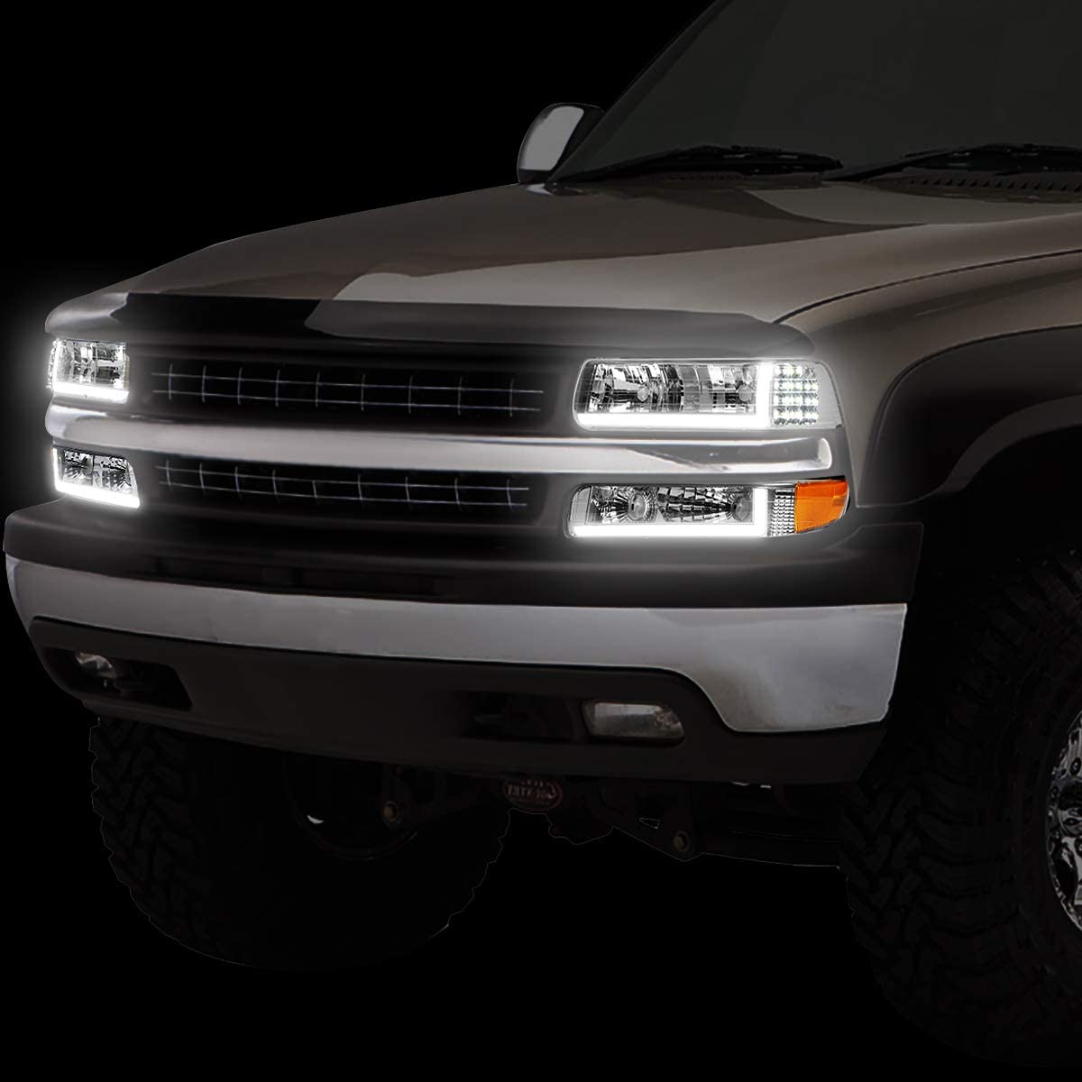 1999-2002 Chevrolet Silverado Par Focos LED Fondo Cromado (Chofer & Pasajero) - PAL Auto Parts