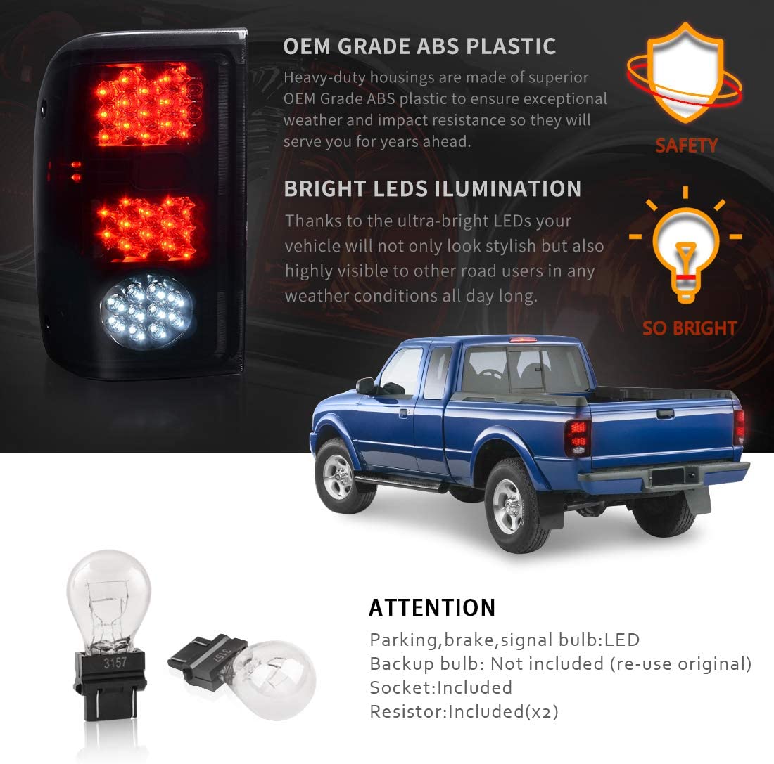 1993-1997 Ford Ranger Par Focos Traseros Fondo Smoke (Chofer & Pasajero) - PAL Auto Parts