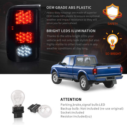 1993-1997 Ford Ranger Par Focos Traseros Fondo Smoke (Chofer & Pasajero) - PAL Auto Parts