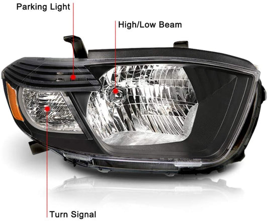 2008-2010 Toyota Highlander Par Focos Fondo Negro (Chofer & Pasajero) - PAL Auto Parts