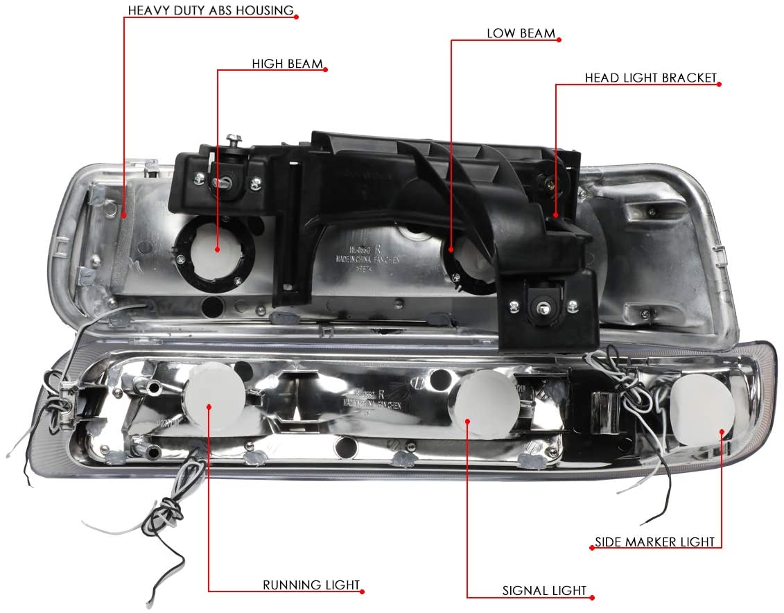 1999-2002 Chevrolet Silverado Par Focos LED Fondo Cromado (Chofer & Pasajero) - PAL Auto Parts