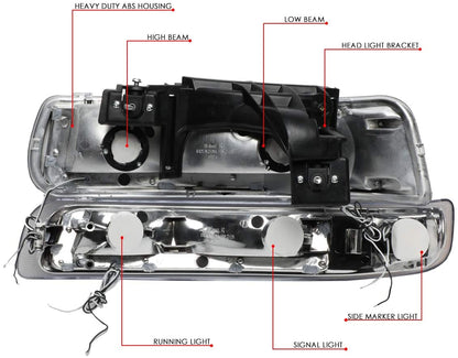 1999-2002 Chevrolet Silverado Par Focos LED Fondo Cromado (Chofer & Pasajero) - PAL Auto Parts