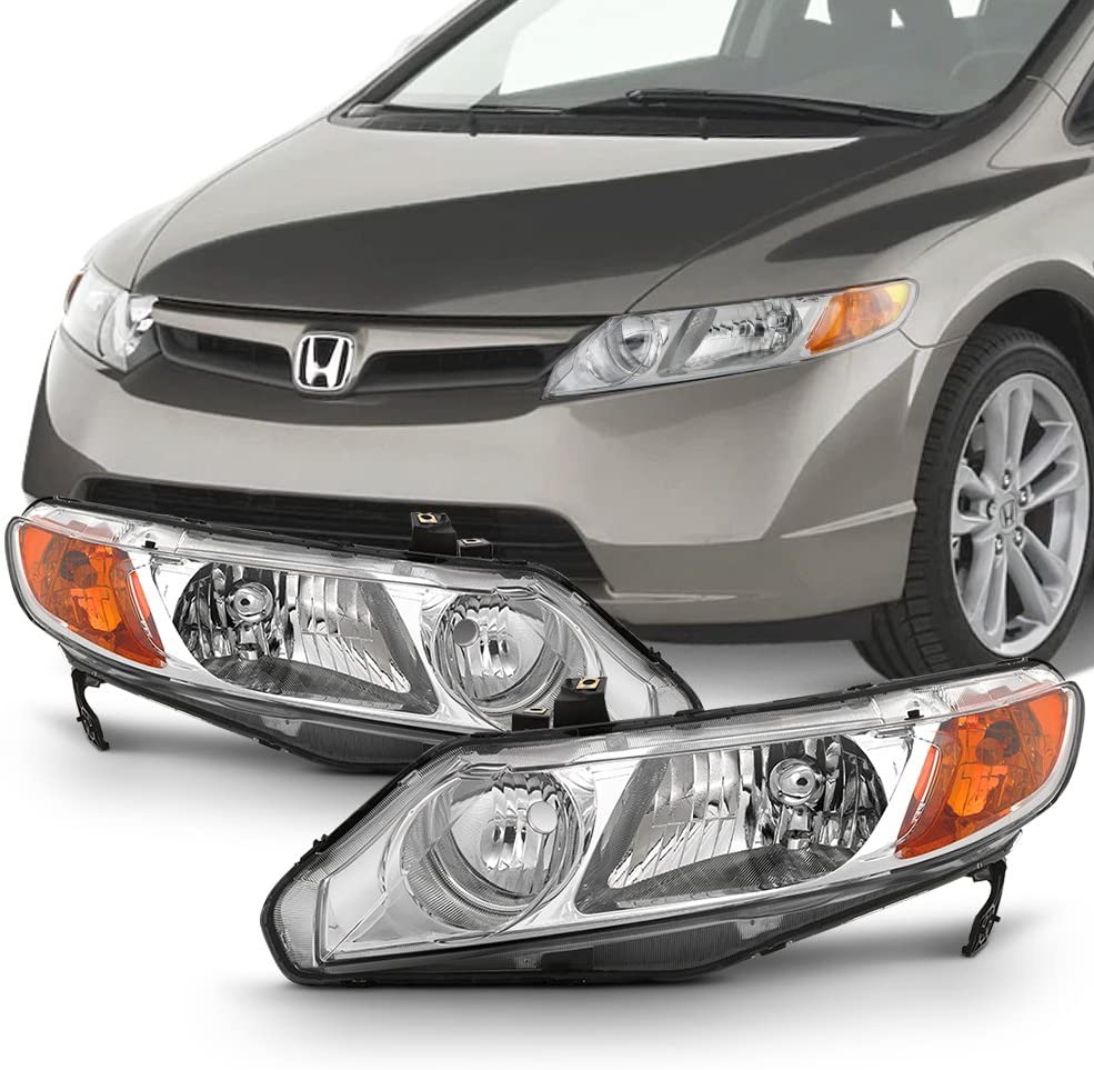 2006-2011 Honda Civic Par Focos Fondo Cromado (Chofer & Pasajero) - PAL Auto Parts