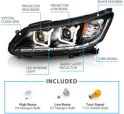 2013-2015 Honda Accord Par Focos Fondo Negro LED U (Chofer & Pasajero) - PAL Auto Parts