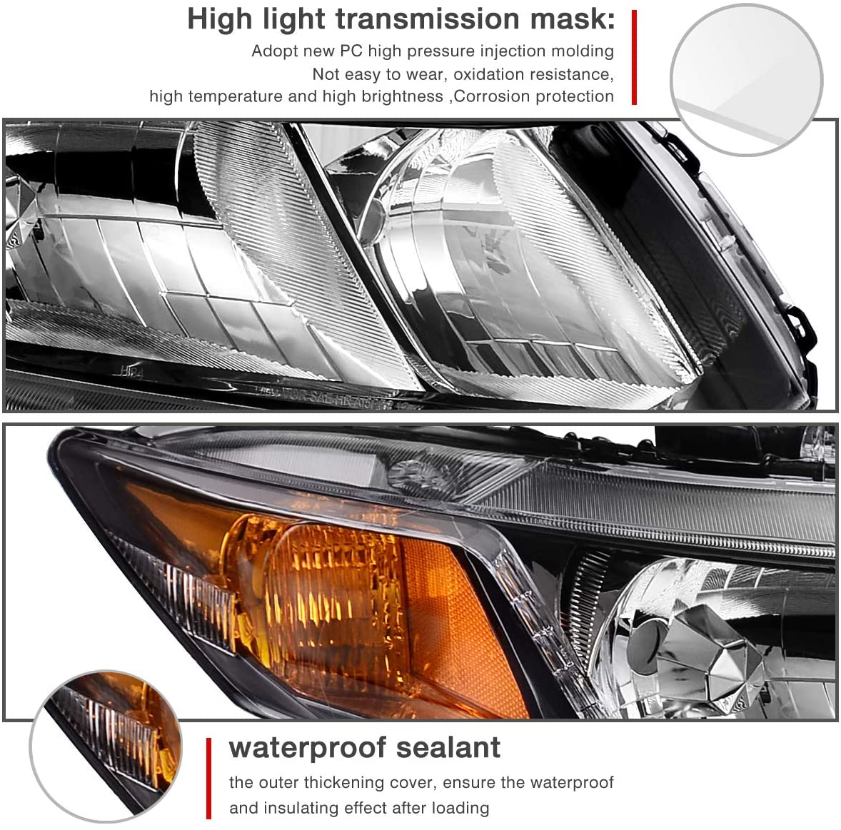 2012-2015 Honda Civic Par Focos Fondo Negro (Chofer & Pasajero) - PAL Auto Parts