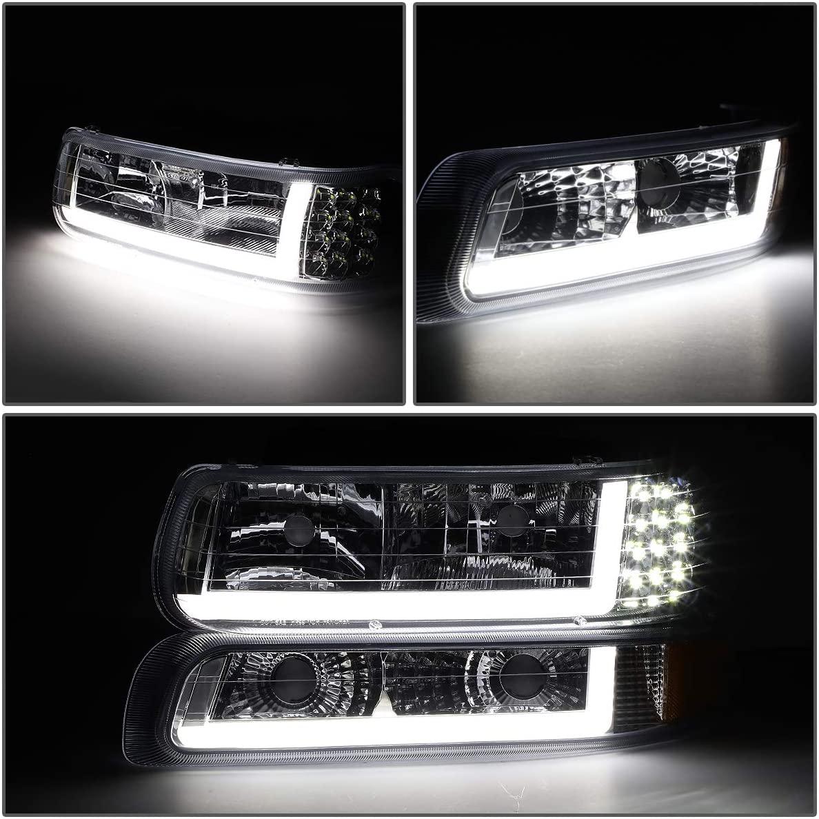 1999-2002 Chevrolet Silverado Par Focos LED Fondo Cromado (Chofer & Pasajero) - PAL Auto Parts