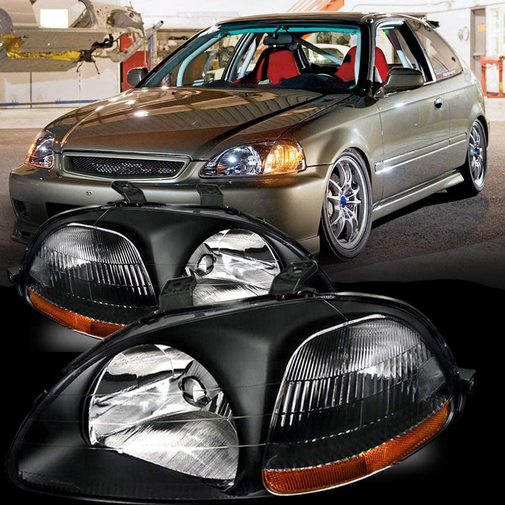 1996-1998 Honda Civic Par Focos Fondo Negro (Chofer & Pasajero) - PAL Auto Parts