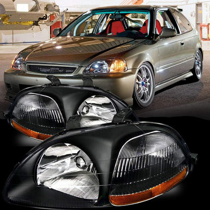 1996-1998 Honda Civic Par Focos Fondo Negro (Chofer & Pasajero) - PAL Auto Parts