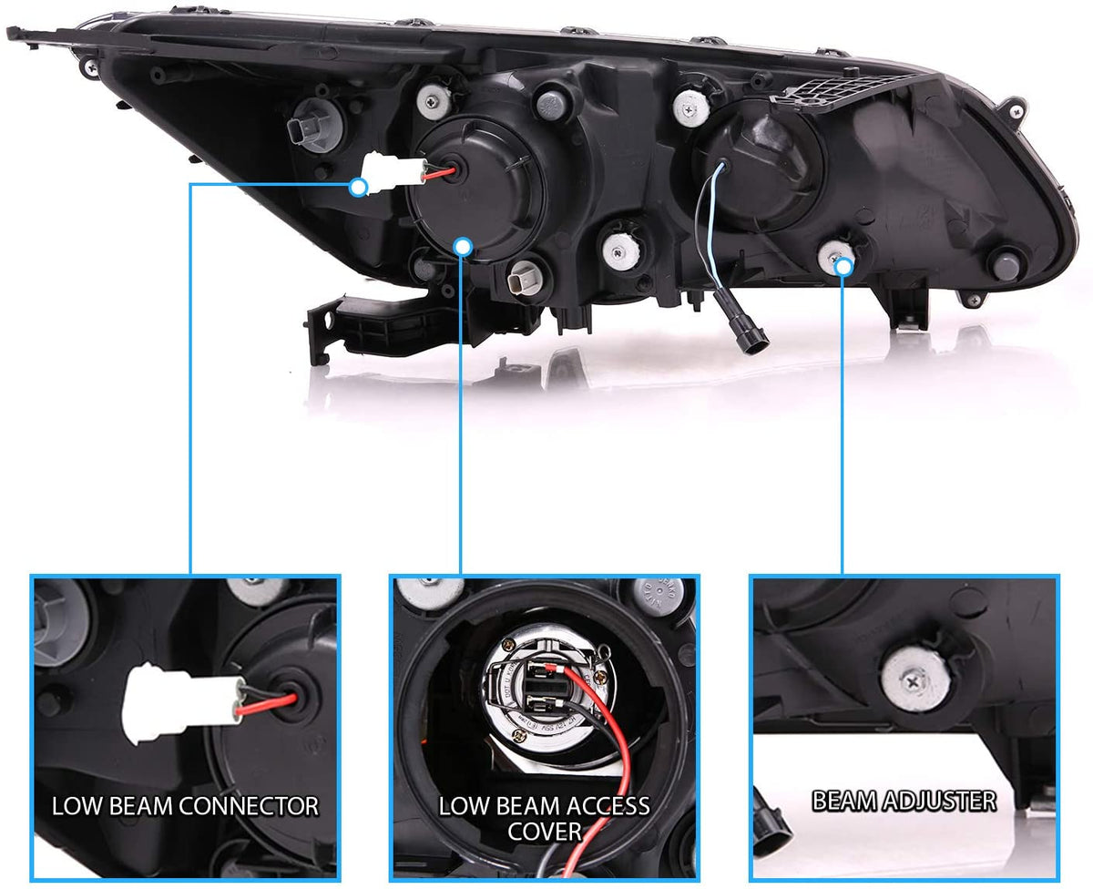 2013-2015 Honda Accord Par Focos Fondo Negro LED U (Chofer & Pasajero) - PAL Auto Parts