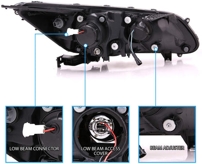 2013-2015 Honda Accord Par Focos Fondo Negro LED U (Chofer & Pasajero) - PAL Auto Parts