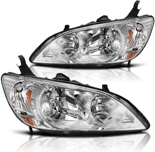 2004-2005 Honda Civic Par Focos Fondo Cromado (Chofer & Pasajero) - PAL Auto Parts
