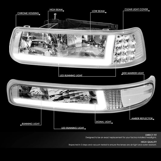 1999-2002 Chevrolet Silverado Par Focos LED Fondo Cromado (Chofer & Pasajero) - PAL Auto Parts