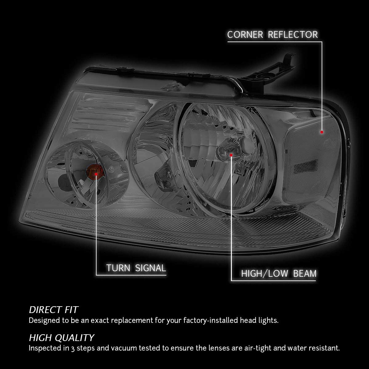 2004-2008 Ford F-150 Par Focos Fondo Cromado (Chofer & Pasajero) - PAL Auto Parts