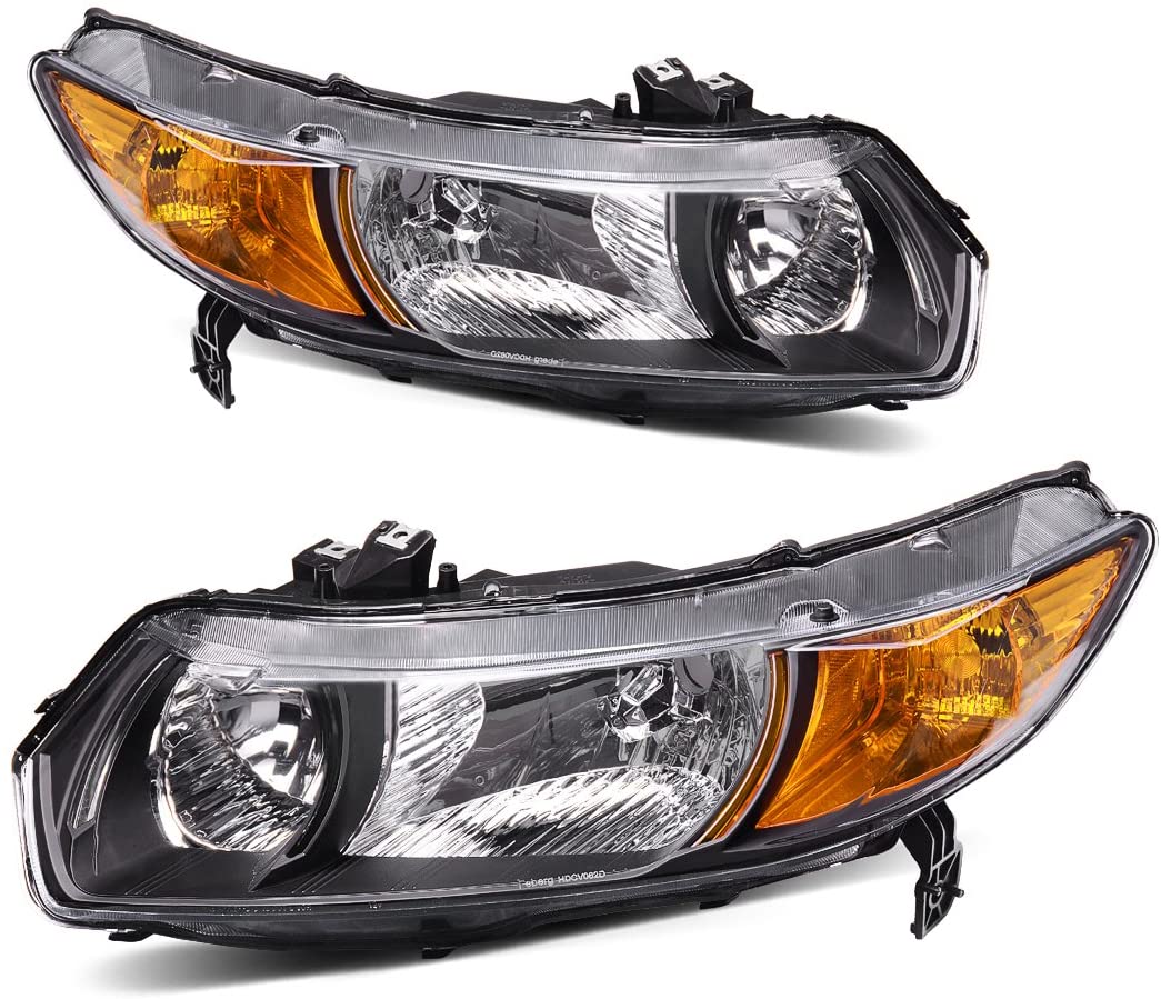 2006-2011 Honda Civic Par Focos Fondo Negro (Chofer & Pasajero) - PAL Auto Parts