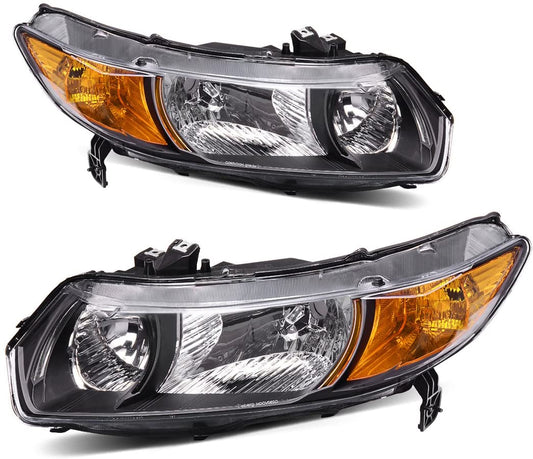 2006-2011 Honda Civic Par Focos Fondo Negro (Chofer & Pasajero) - PAL Auto Parts