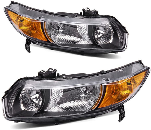 2006-2011 Honda Civic Par Focos Fondo Negro (Chofer & Pasajero) - PAL Auto Parts
