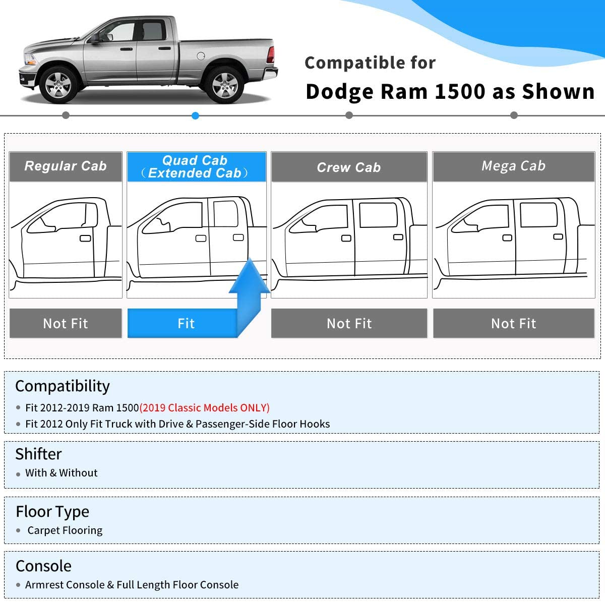 2012-2018 Dodge Ram 1500 Alfombra Color Negro All Weather ( Asientos Delanteros y traseros) - PAL Auto Parts
