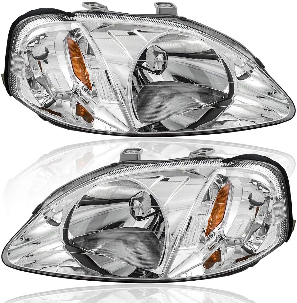 1999-2000 Honda Civic Par Focos Fondo Cromado (Chofer & Pasajero) - PAL Auto Parts