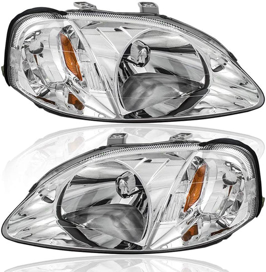 1999-2000 Honda Civic Par Focos Fondo Cromado (Chofer & Pasajero) - PAL Auto Parts
