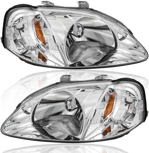 1999-2000 Honda Civic Par Focos Fondo Cromado (Chofer & Pasajero) - PAL Auto Parts