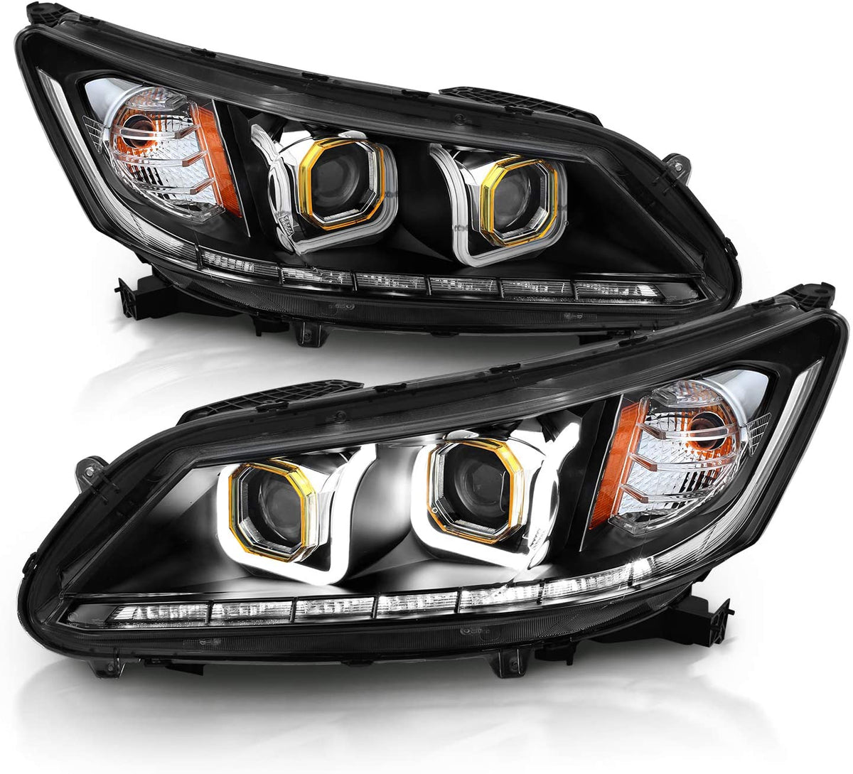 2013-2015 Honda Accord Par Focos Fondo Negro LED U (Chofer & Pasajero) - PAL Auto Parts