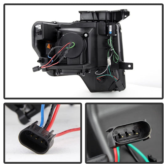 2009-2014 Ford F-150 Raptor SVT LED Tube DRL Projector Par Focos Fondo Negro (Chofer & Pasajero) - PAL Auto Parts