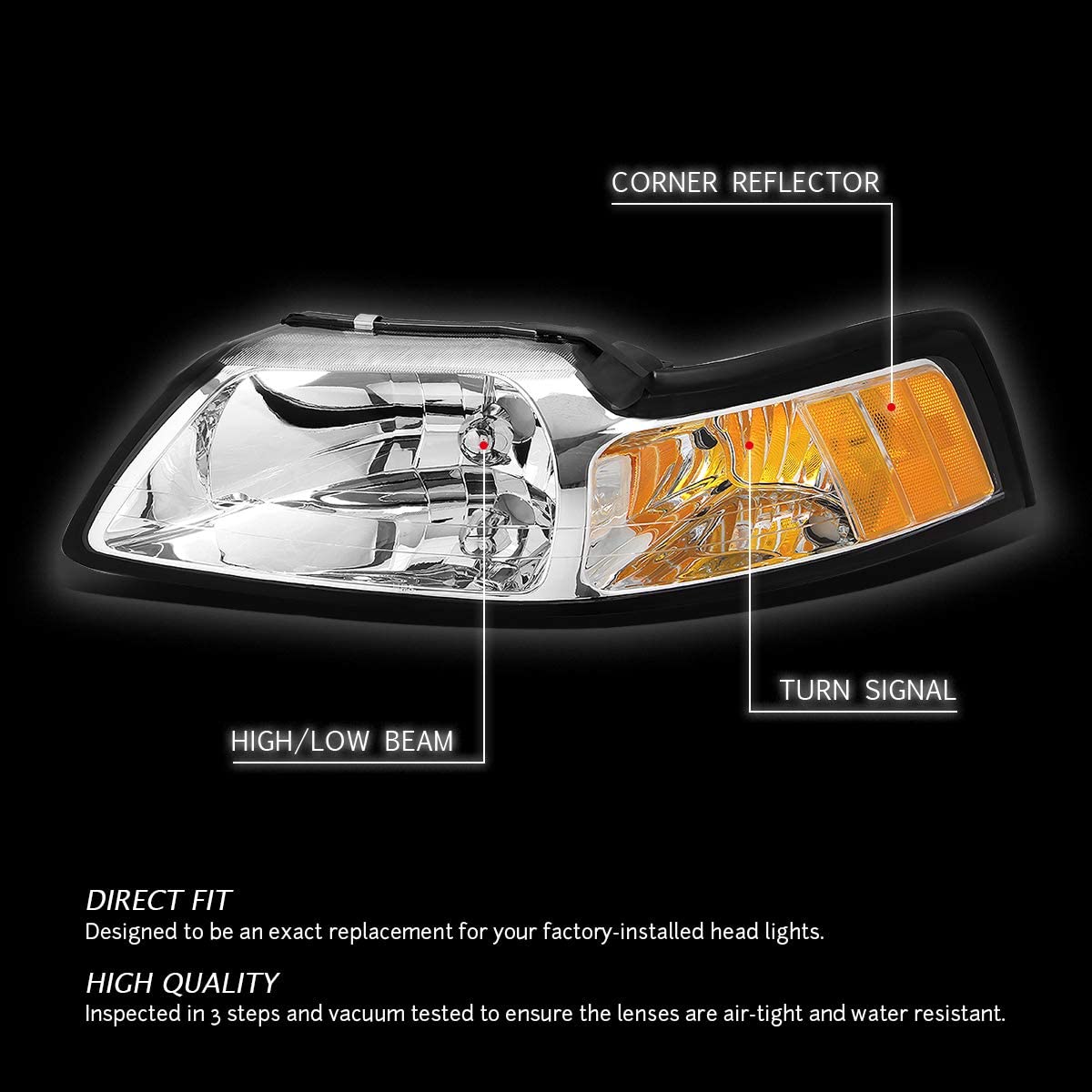 1999-2004 Ford Mustang Par Focos Fondo Cromado (Chofer & Pasajero) - PAL Auto Parts