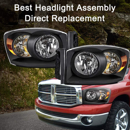 2006-2009 Dodge Ram 1500 Par Focos Fondo Negro (Chofer & Pasajero) - PAL Auto Parts