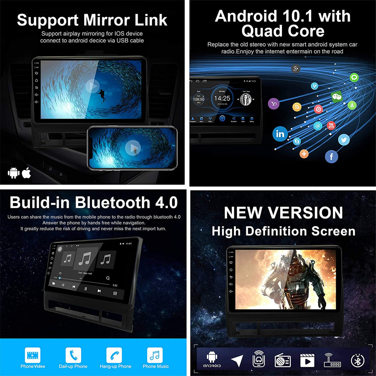 2005-2015 Toyota Tacoma Android 10.1 Car Radio Double Din Stereo GPS Navigation Bluetooth USB Player 2G RAM 16G ROM Mirror Link Play - PAL Auto Parts