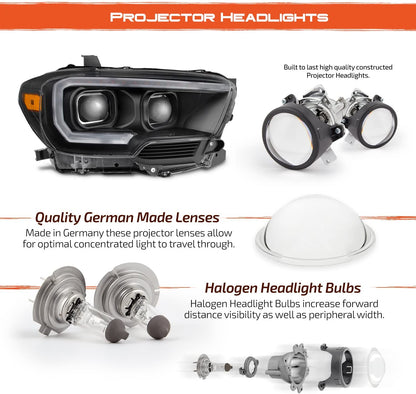 2016-2021 Toyota Tacoma par Focos Fondo Negro LED (Chofer & Pasajero) - PAL Auto Parts