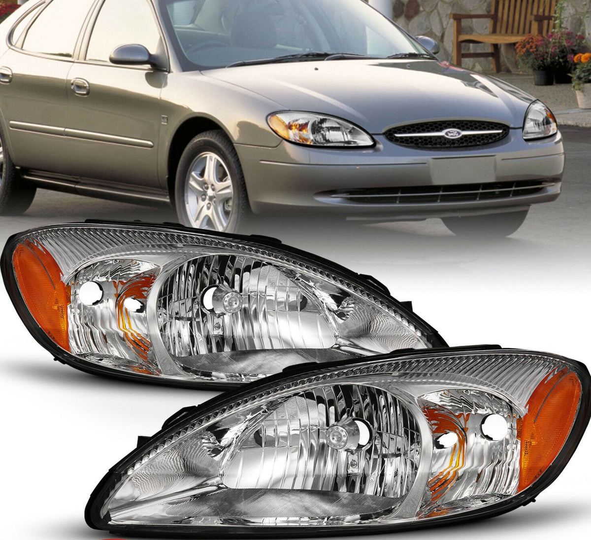 2000-2007 Ford Taurus Par Focos Fondo Cromado (Chofer & Pasajero) - PAL Auto Parts