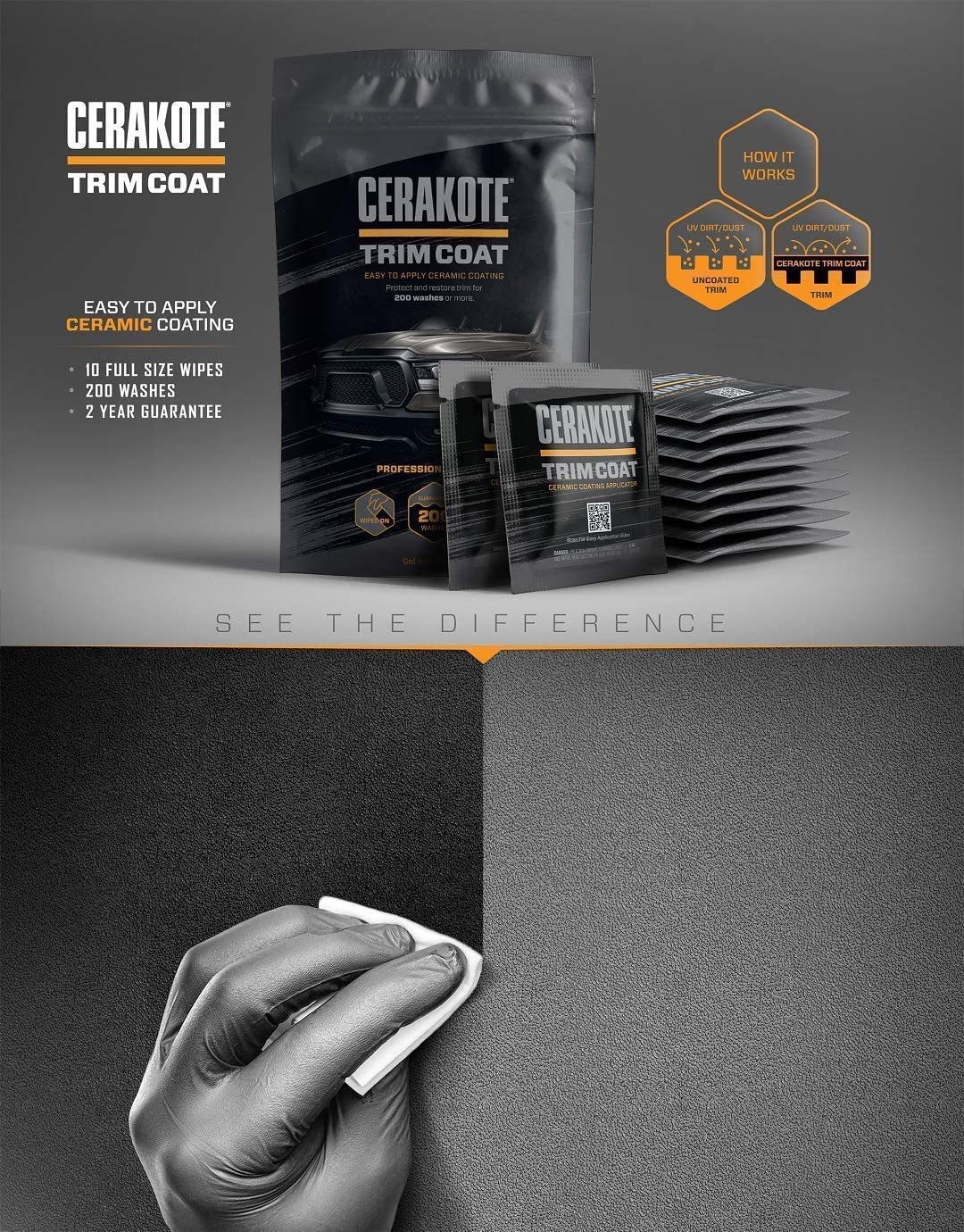 CERAKOTE Kit de revestimiento de cerámica – Restaurador rápido de plástico – Restauración garantizada para durar más de 200 lavados - PAL Auto Parts